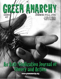 Cover of fall/winter 2006 Green Anarchy journal: image of a hand holding a butterfly
